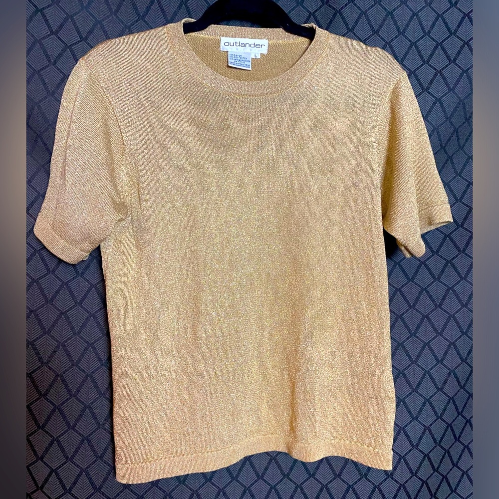 REDUCED PRICE Vintage L Outlander Sparkly Gold Knit Short Sleeve Top Size S
